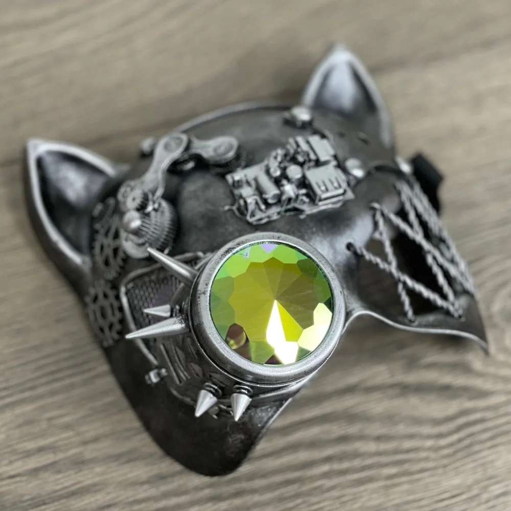 Steampunk Metallic Cat Mask with Goggles - NWT!